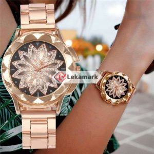 Rose Gold Crystal Flower Women Watches Ladies Quartz Stainless Steel Mesh Watch