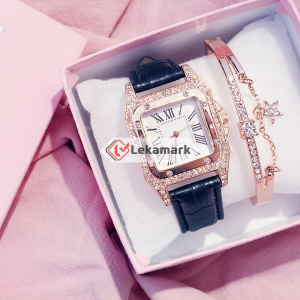 Women Diamond Watch Starry Luxury Bracelet Set Watches Ladies Casual Leather Ban
